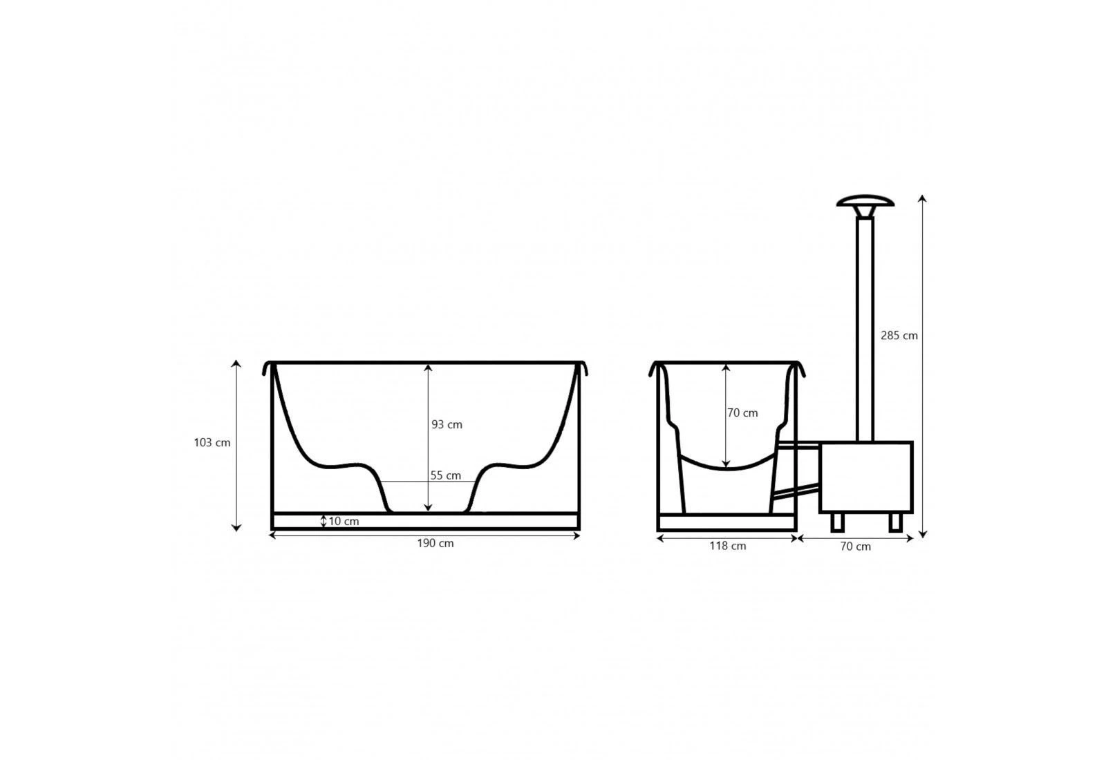 Maattekening van de hottub Ofuro